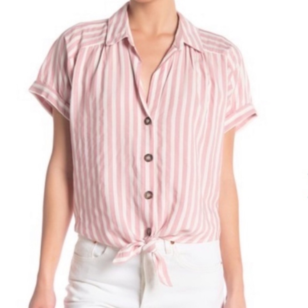 Socialite SeerSucker Pink Striped Button-Up Women's Top